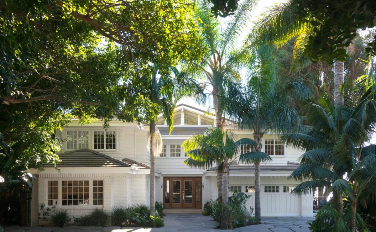 Gated entrance and front elevation of Avalon Malibu’s residential estate