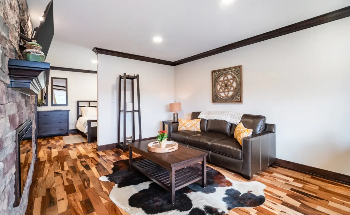 Private Brookdale Signature Program cabin with living area, fireplace and bedroom