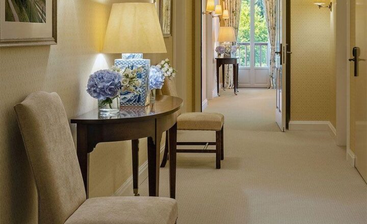 Elegant interior hallway at Clinic Les Alpes above Montreux