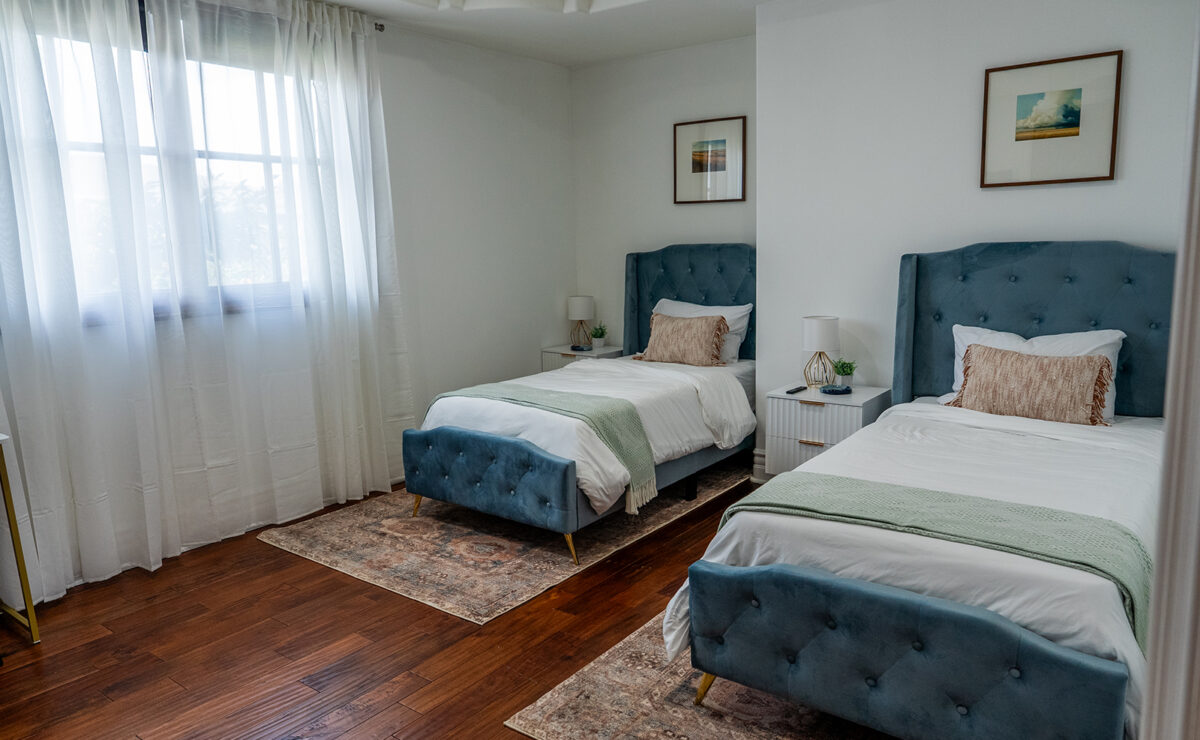 Mediterranean-style villa and swimming pool at Cope Recovery in Encino