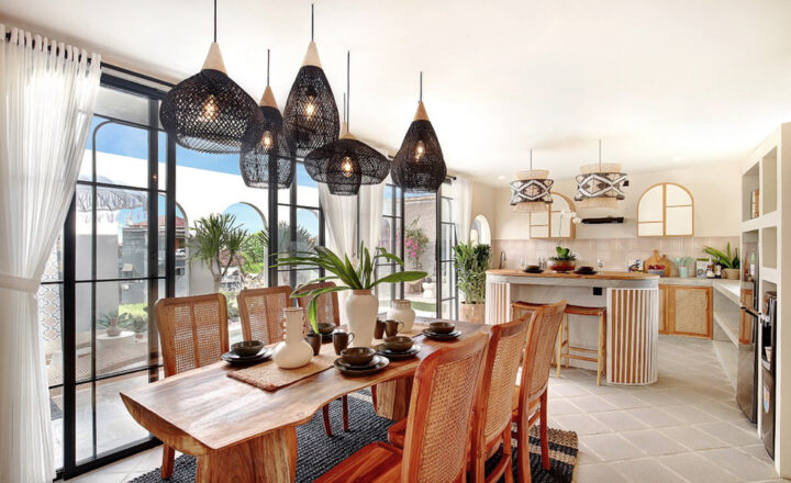 Kitchen and dining room beside the pool in Freedom Bali’s official villa gallery
