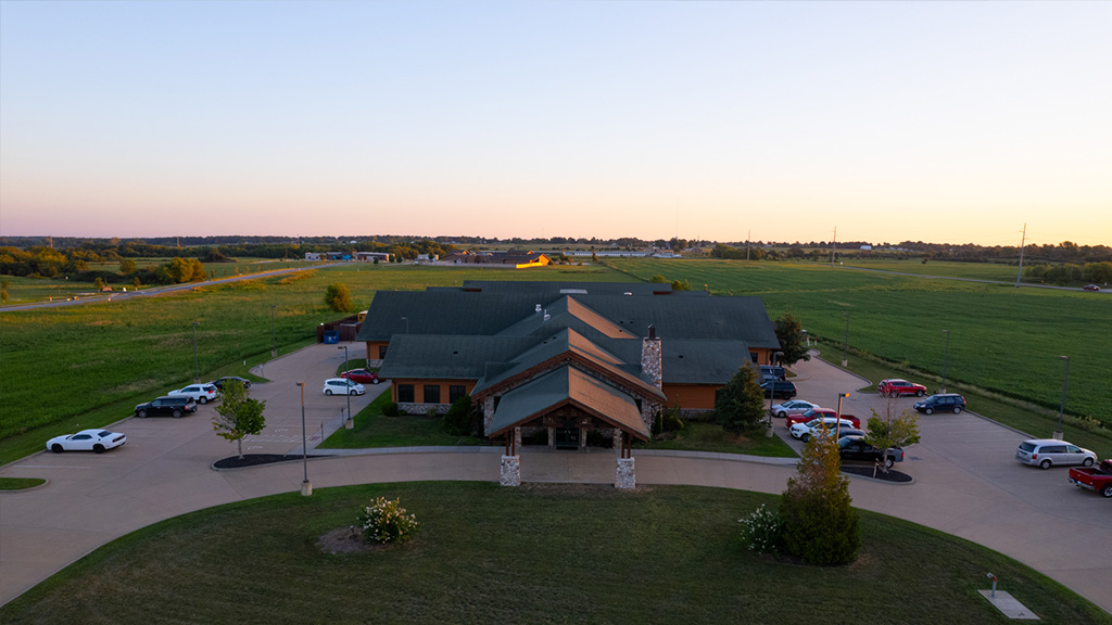 Aerial view of Grand Falls Recovery Center’s residential campus near Joplin, Missouri