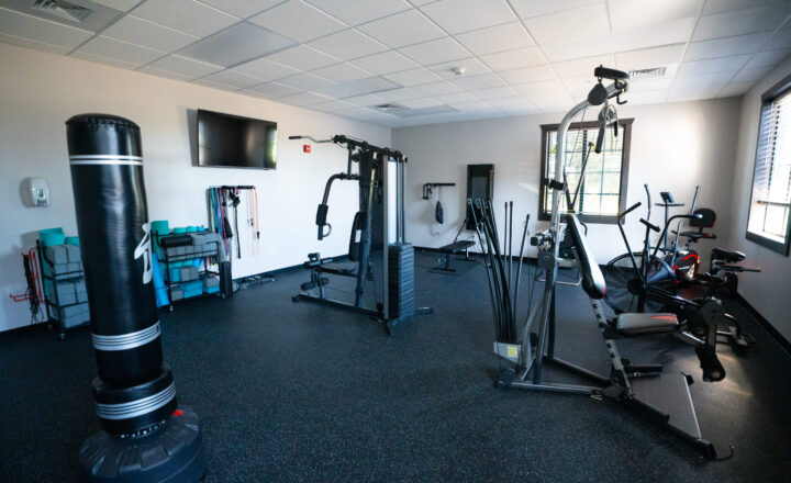 Fitness room at Grand Falls Recovery Center’s Joplin residential campus
