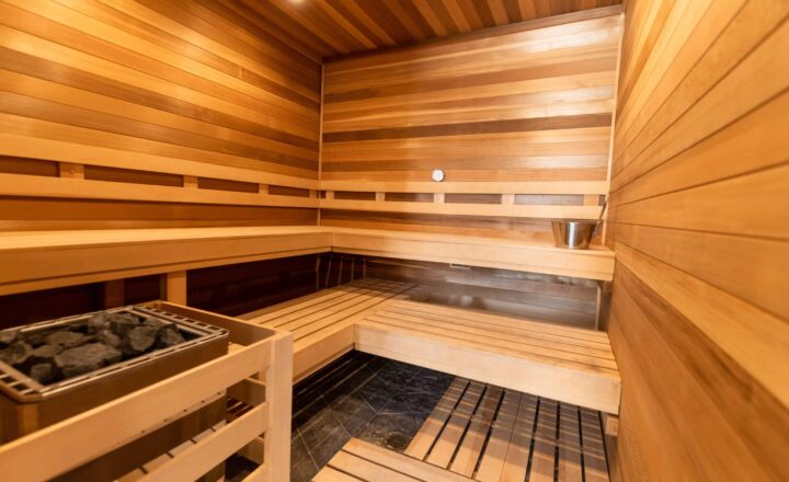 Wood-lined sauna at Rise in Malibu’s Sea Vista Estates