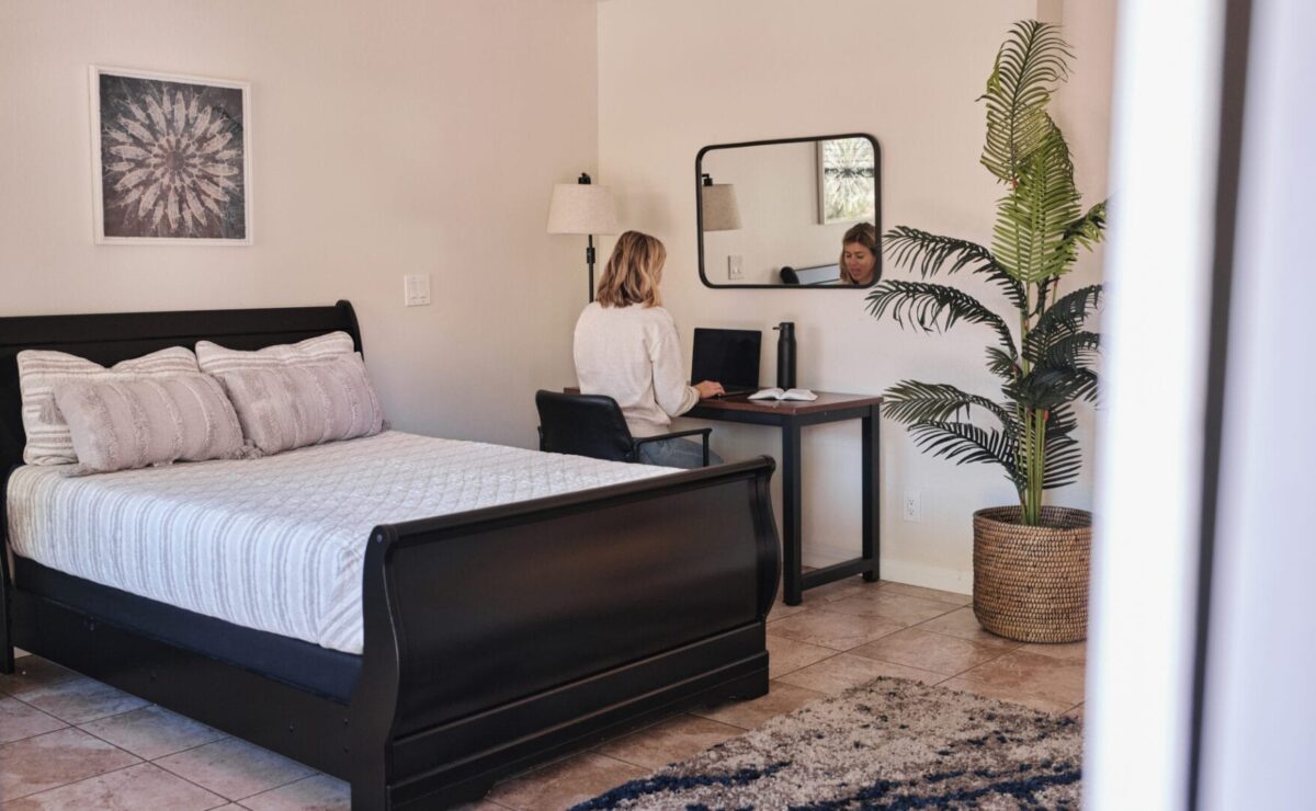 Private suite with a desk at San Diego Detox and Residential