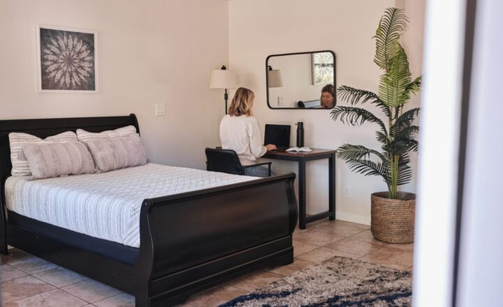 Private suite with a desk at San Diego Detox and Residential
