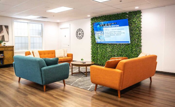 Residential lounge at Shore Point Recovery in Wareham, Massachusetts