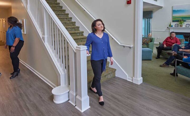 Lobby and staircase at Skyland Trail South Campus in Decatur