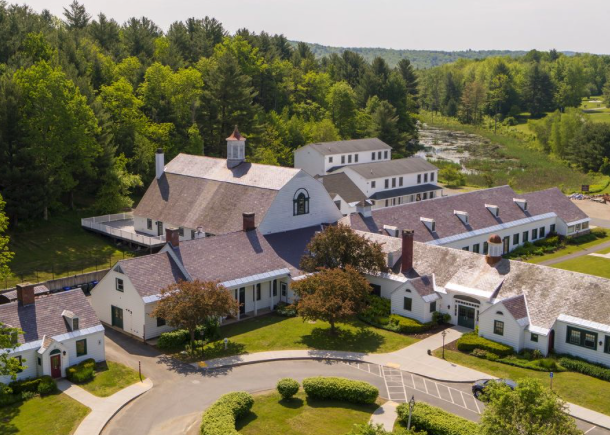 Aerial view of the Swift River residential campus in Cummington, Massachusetts