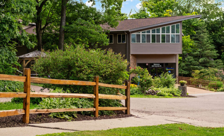 Wooded exterior of Tellurian Femrite Campus in Madison