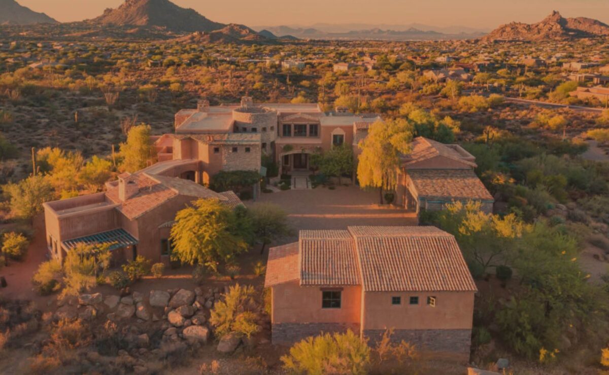Aerial view of The Hope House Scottsdale residence in the Arizona desert