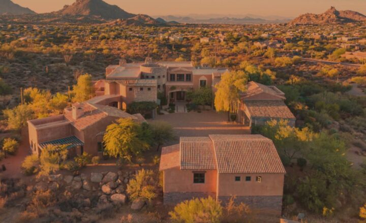 Aerial view of The Hope House Scottsdale residence in the Arizona desert