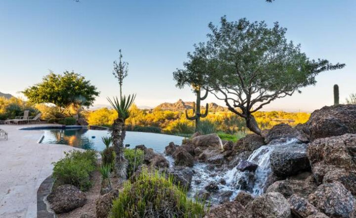 Pool and rock waterfall at The Hope House Scottsdale