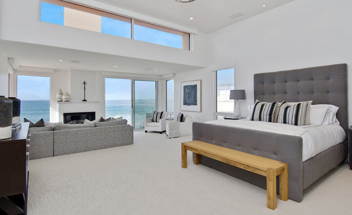 Suite shown in The Pointe Malibu’s official tour, with bed, sitting area and ocean-facing windows