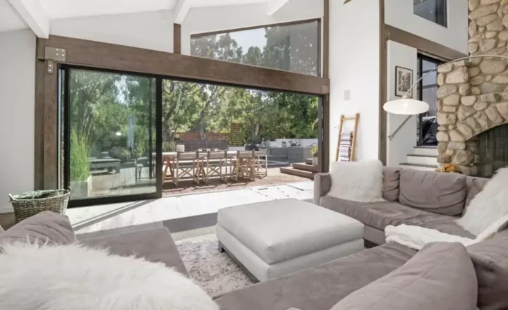 Living room and patio at Amend Malibu Wildlife House