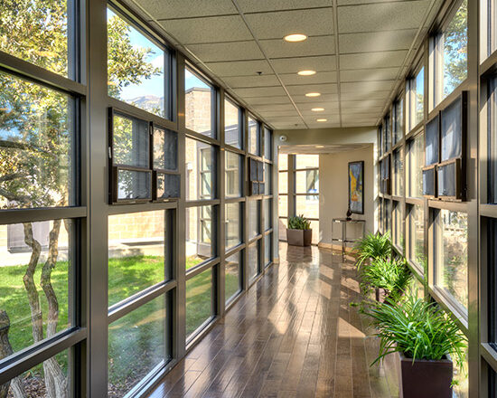 Windowed corridor at Brighton’s South Ogden residential campus