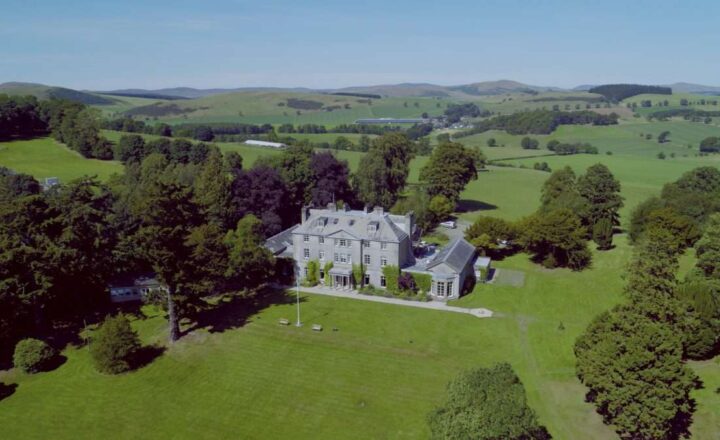 Aerial view of Castle Craig and its surrounding countryside