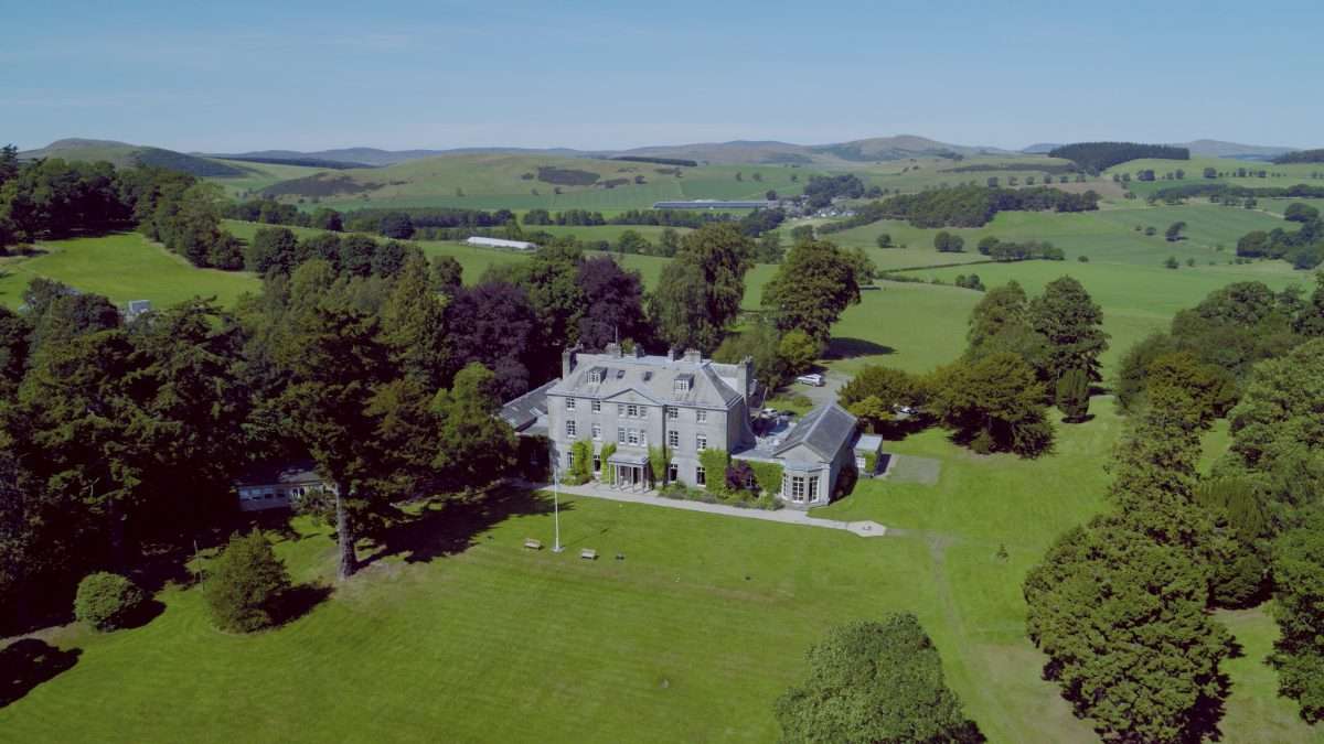 Aerial view of Castle Craig and its surrounding countryside