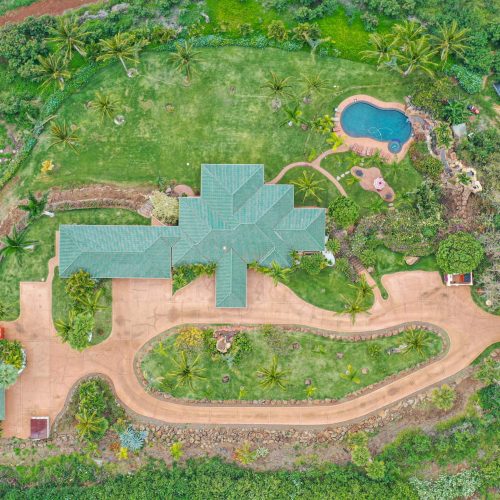 Aerial view of Maui Recovery's Lahaina residence, grounds and pool