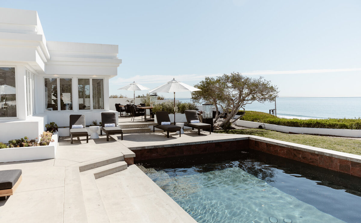 Pool terrace overlooking the Pacific at Oro House Zuma Beach