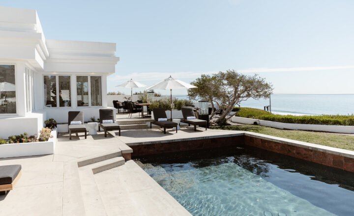 Pool terrace overlooking the Pacific at Oro House Zuma Beach