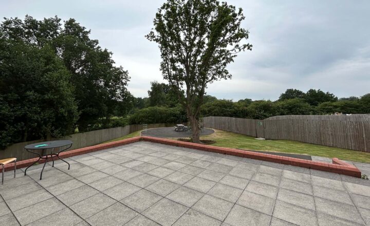 Outdoor courtyard and garden at Priory Hospital Altrincham