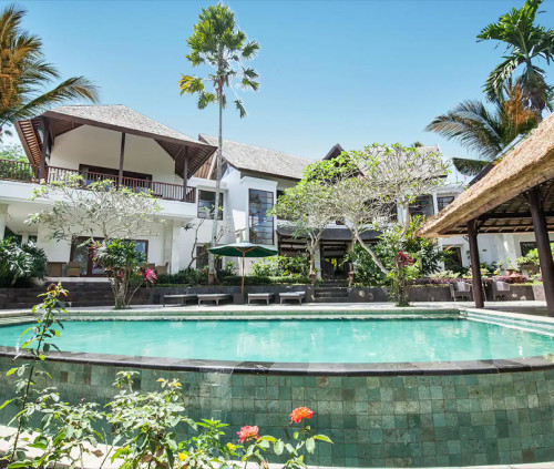 Villa buildings and swimming pool pictured for Reborn Gold in Bali