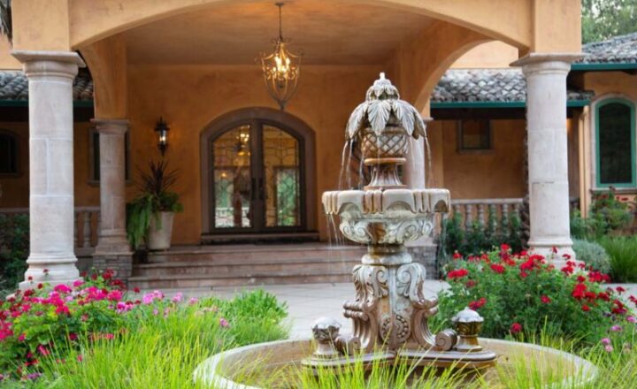 Courtyard fountain at Reflections’ Novato residential facility