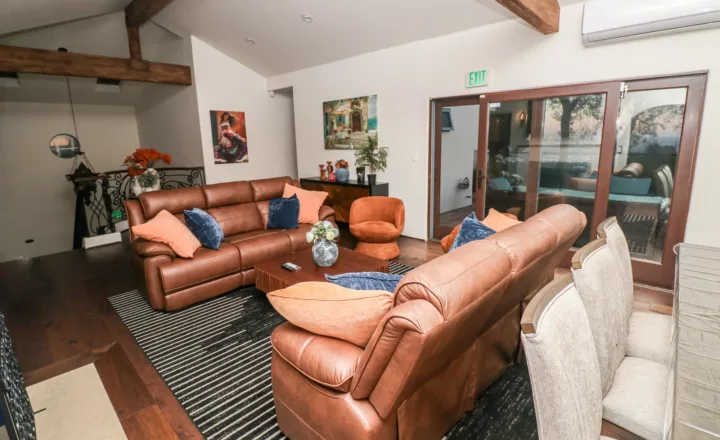 Living room at Bliss Recovery Spanish Villa with Hollywood Hills views