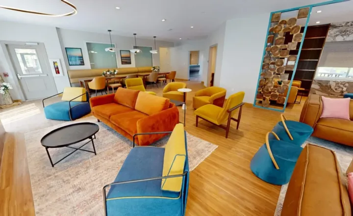 Colorful common lounge inside BriteLife Recovery at Lexington in West Kill