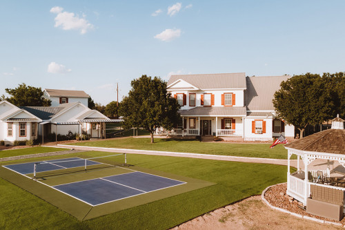 Covered outdoor living area at The Fullbrook Center in Fredericksburg, Texas