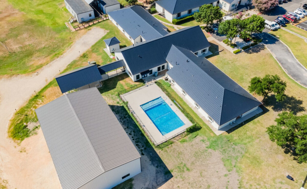 Aerial view of Infinite Recovery Legacy Ranch in Buda, Texas